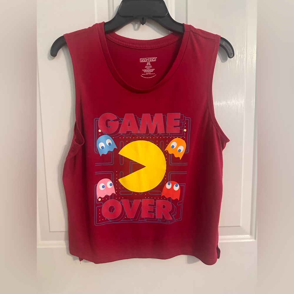 Retro PacMan Red Tank Top with 'Game Over' Design